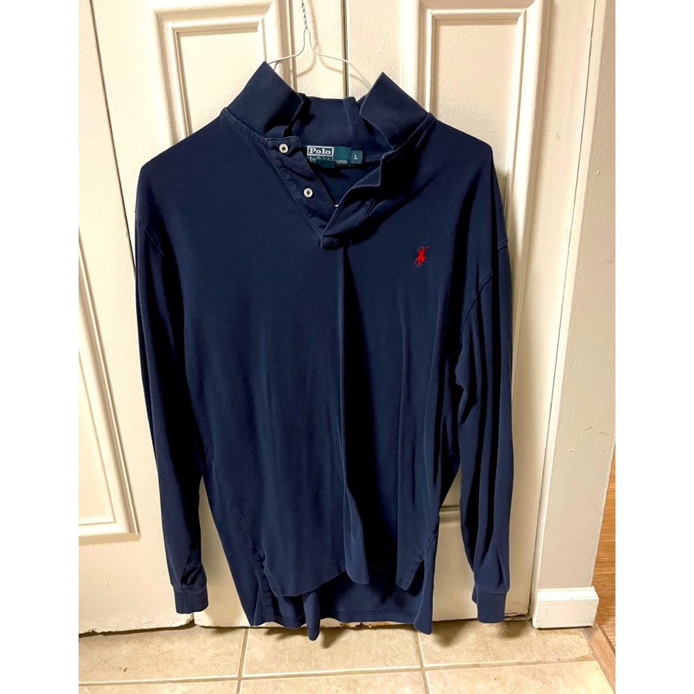 Polo Ralph Lauren long sleeve polo. Size large. 100% cotton. Navy blue.